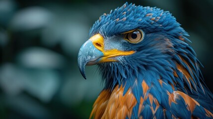 Fototapeta premium close-up of a brightly colored eagle detailed in focus against a blurry background