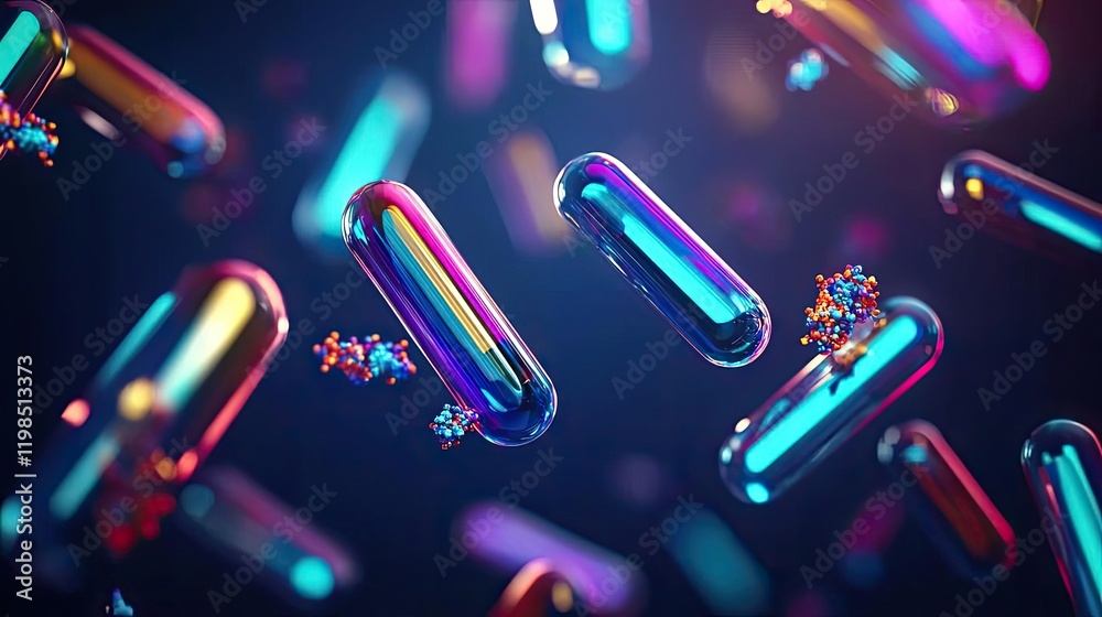 Aufkleber Dust pollution concept. Vibrant abstract capsules floating in a dynamic digital environment.