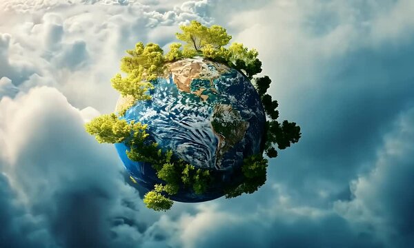 Earth, cloudscape, green trees, environmental concept, sustainability