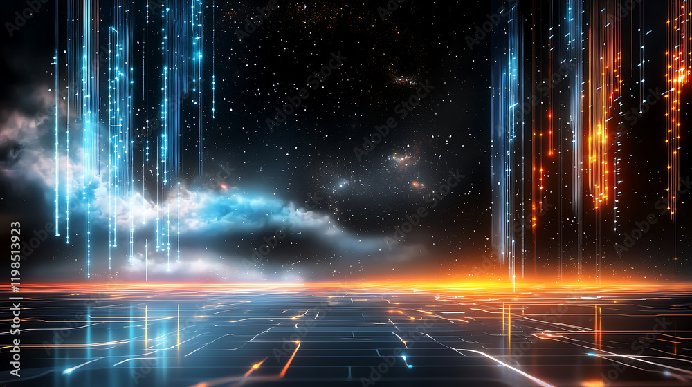 Poster dynamic light display in a digital universe futuristic environment visual art high-tech concept