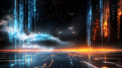 Dynamic light display in a digital universe futuristic environment visual art high-tech concept
