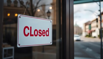 Closed Sign on a Shop Door in a Blurred Street