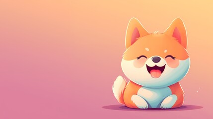 A cheerful Shiba Inu puppy smiles happily. Digital illustration.