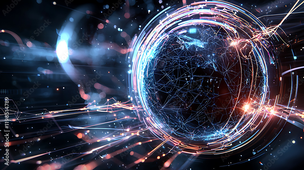 Poster dynamic data visualization of global connectivity digital realm abstract art futuristic environment 