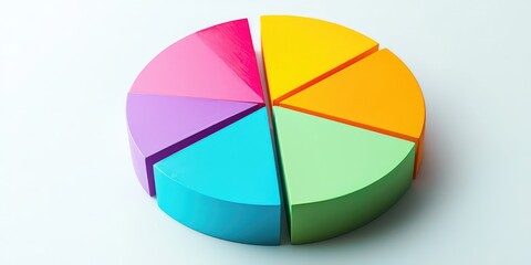 Obraz premium A pie chart divided into colorful fractions.