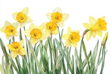 Watercolor painting of yellow daffodils. (3)