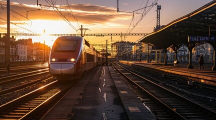 Fototapeta premium Train at main station. crossings and for the arrival and departure of trains.