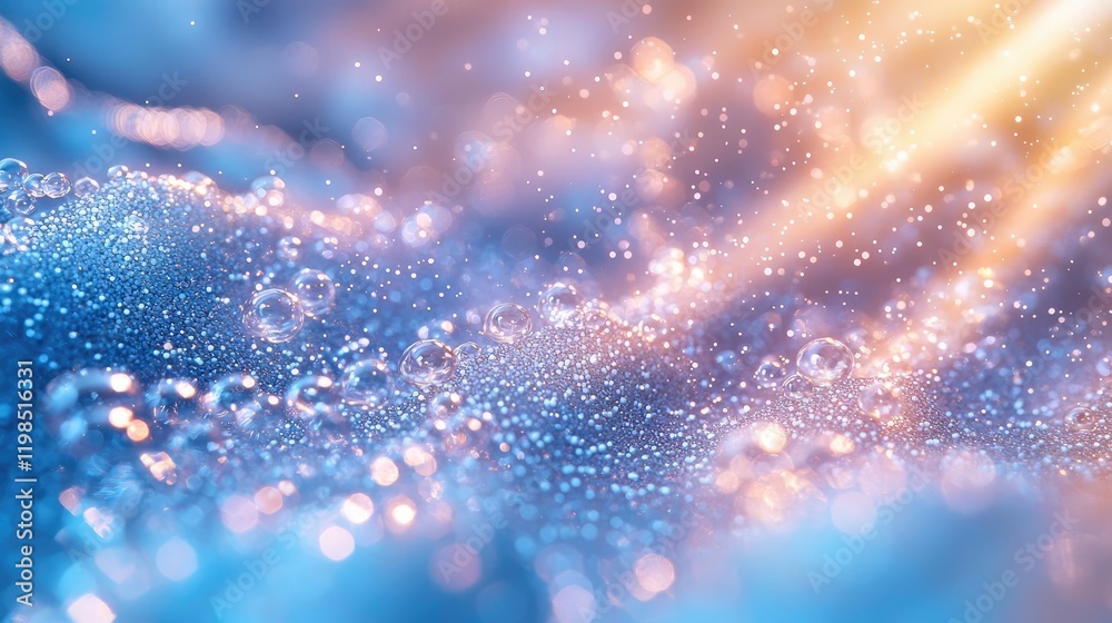 Poster dust pollution concept. stunning abstract representation of water droplets with colorful light refle