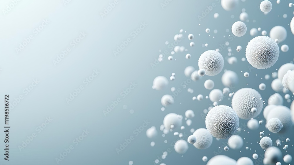 Poster Dust pollution idea. Abstract illustration of floating spheres in a soft gradient background.