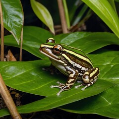 Obraz premium Life in the Stream: Buzzing Nursery Frogs and Their Precious Brood