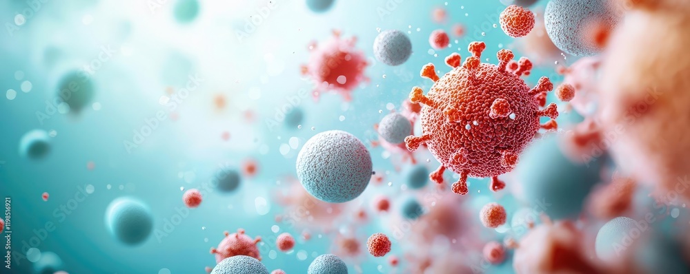 Poster dust pollution concept. vibrant depiction of microorganisms in a dynamic and colorful environment.