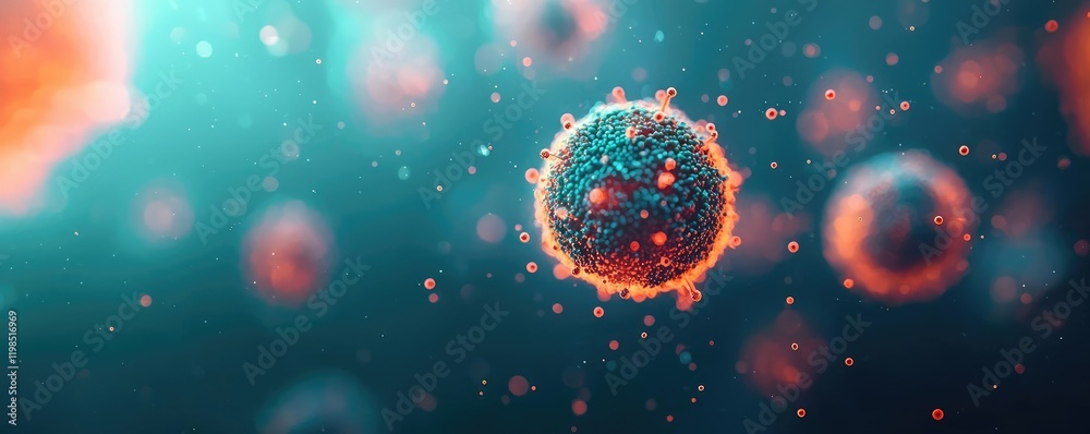 Poster dust pollution concept. abstract representation of vibrant cells in a dynamic scientific environment