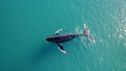 Fototapeta premium Baby Humpback Whale in Blue Water