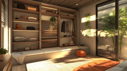 Sunlit Modern Minimalist Bedroom Closet Design