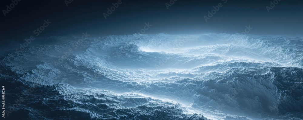 Poster dust pollution idea. a tranquil ocean view with gentle waves and soft light reflecting on the water'