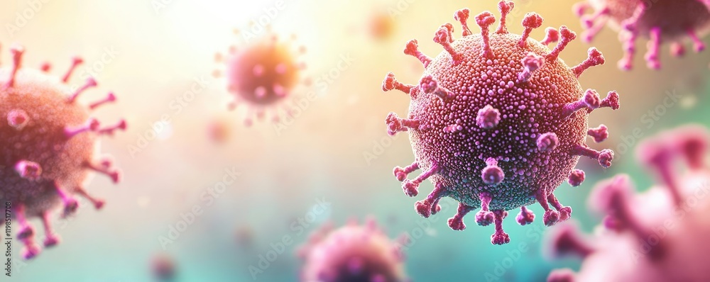 Poster dust pollution idea. microscopic view of viruses with vibrant colors in a scientific concept.