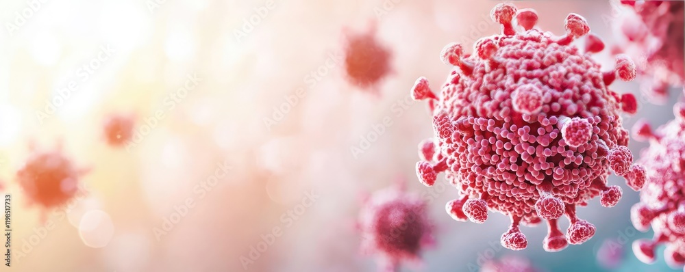 Poster Dust pollution idea. Microscopic view of a virus highlighting its structure and characteristics.
