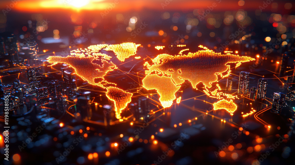Aufkleber glowing world map visualization representing economic stability and connectivity, showcasing network