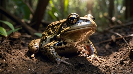 Giant Burrowing Frog Emerging from its Underground Home in the Australian Forest