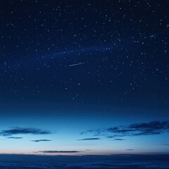 Naklejka premium Stunning Night Sky with Milky Way, Meteor, and Layered Clouds Below.