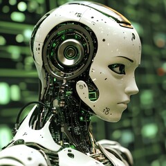 Robot With Advanced Technology Gazing Thoughtfully in a Futuristic Environment