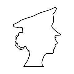 Policewoman face side view icon. Elegant silhouettes of a female head. Avatar profile sign. Thin line style