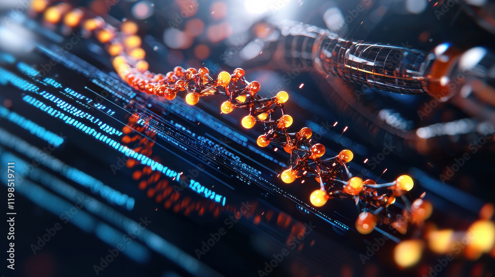Leinwandbilder futuristic biotechnology research with molecular structures and digital data. this showcases advance