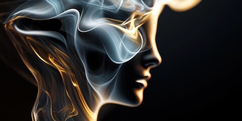 Ethereal Mind Abstract Smoke Portrait on Black Background.
