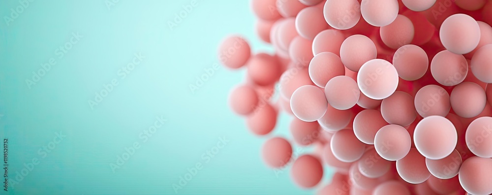 Poster dust pollution idea. close-up of pink spheres on a soft blue background, representing microscopic st