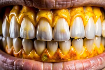 Bright White Smile vs. Decayed Teeth: Oral Hygiene Comparison - Stock Photo