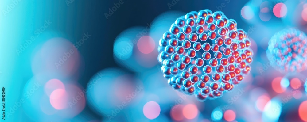 Poster Dust pollution idea. Close-up view of molecular structure with vibrant colors and detailed textures.