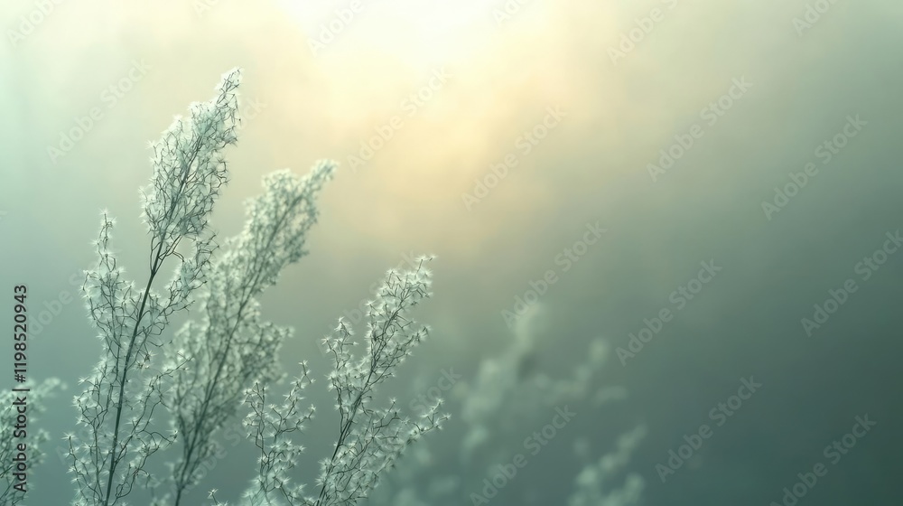 Aufkleber dust pollution idea. a serene close-up of delicate grass against a soft, ethereal background.