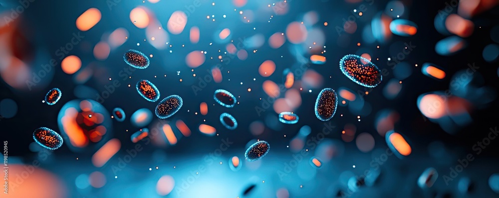 Aufkleber dust pollution idea. colorful microscopic organisms floating in a dark space, illustrating cellular 