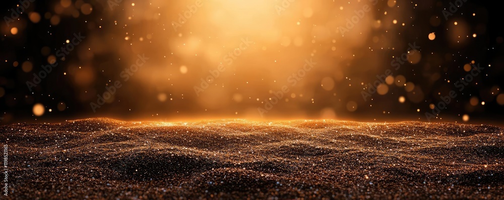 Poster dust pollution idea. a serene view of sparkling golden dust particles in a warm, glowing atmosphere.