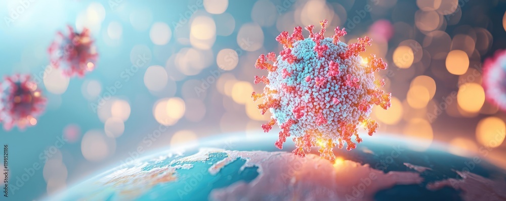 Aufkleber dust pollution idea. a detailed visualization of a virus impacting the earth, symbolizing global hea