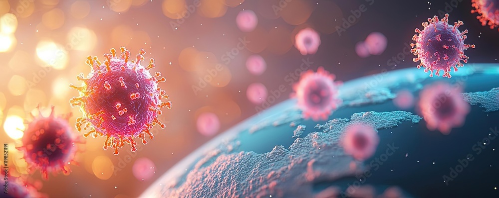 Poster dust pollution idea. a digital illustration of viruses floating near earth, showcasing the global he