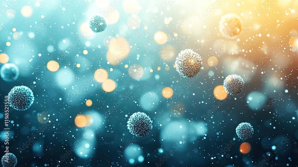Poster dust pollution idea. abstract representation of microorganisms in a vibrant, glowing environment.
