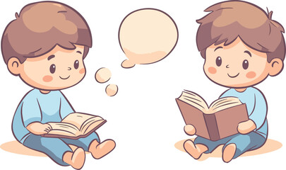 Illustration of two happy boy enjoying reading, perfect for learning and children-themed designs