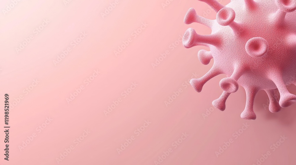 Poster dust pollution idea. a close-up image of a pink virus model on a soft pink background.