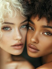 Obraz premium Portrait of Two Young Women with Different Hair Colors and Skin Tones