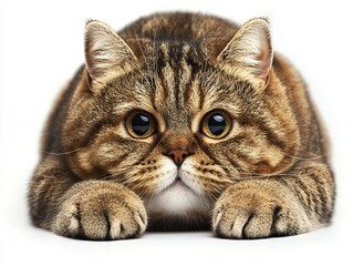 Close-up portrait of a charming brown tabby cat. Its big eyes and soft fur are captivating.