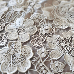 Intricate Lace Pattern Displaying Delicate Floral Motifs and Meticulous Thread Work
