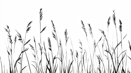 Reeds, etchings, thick line outlines, minimalism, letterpress printing, flat illustration, vintage, black and white, artistic, rich texture details, transparent background