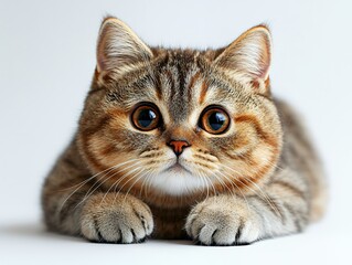 Close-up of an endearing British Shorthair kitten. Its large, expressive eyes and soft fur are captivating.
