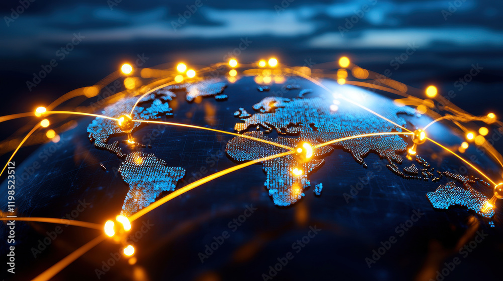 Aufkleber high resolution depiction of interconnected global networks, showcasing illuminated connections acro