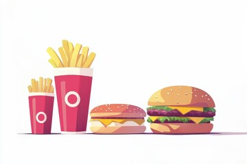 Set of cartoon fast food flat style isolated on a white background