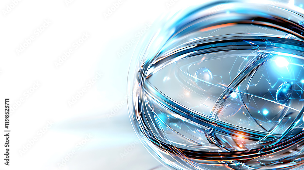 Poster dynamic abstract sphere with futuristic elements digital art high-tech environment close-up view con