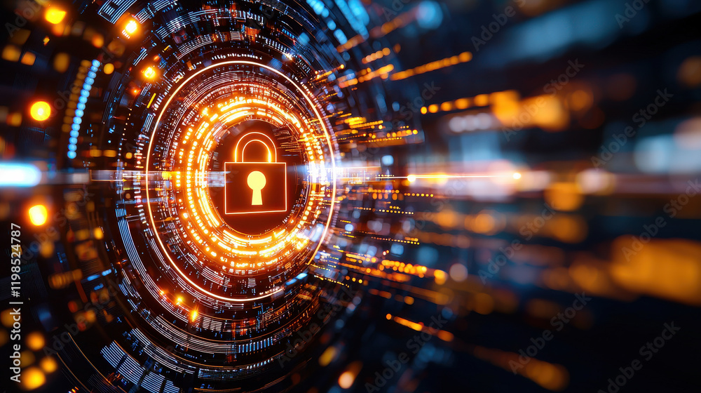 Leinwandbilder glowing padlock symbol surrounded by digital elements represents security and protection in futurist
