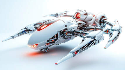Futuristic robotic vehicle sci-fi setting digital art clean environment close-up advanced technology concept