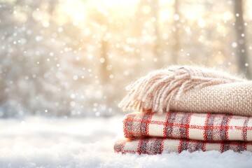 Cozy Blankets in a Snowy Winter Setting